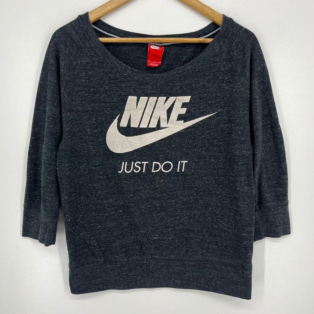 Nike Just Do It Sweatshirt Womens Medium‎ Charcoal Gray 3/4 Sleeve